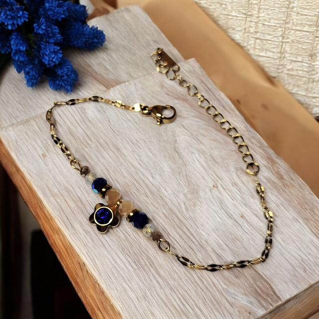 Bracelet acier inoxydable bleu foncé et doré