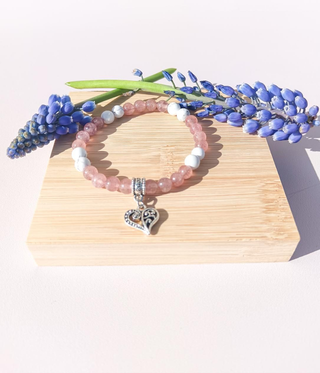 Bracelet quartz fraise et Howlite 