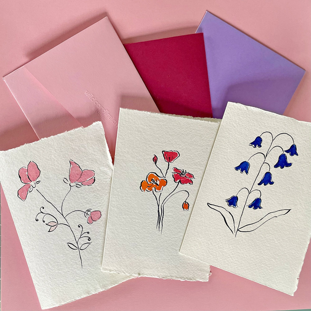 Hand Painted Cards: Note set, card set, greeting cards made with handmade Cotton Paper