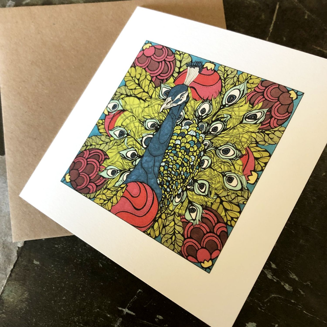 Card - Christmas - Peacock blue/red