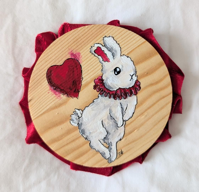 Lapin de cœur • Acrylique originale sur bois