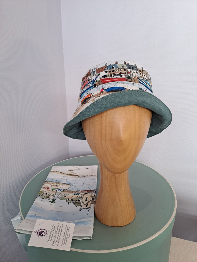 Bob pluie/soleil, thème "Barfleur" intérieur coton coloris écume