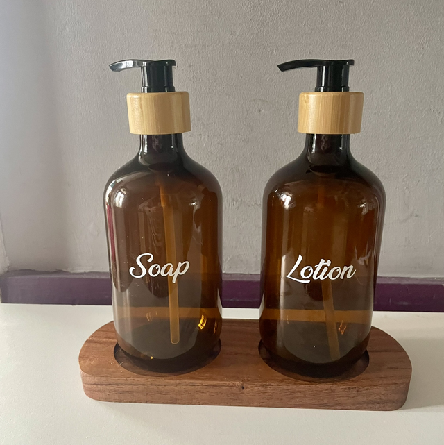 Soap, lotion, shampoo, conditioner stands 
