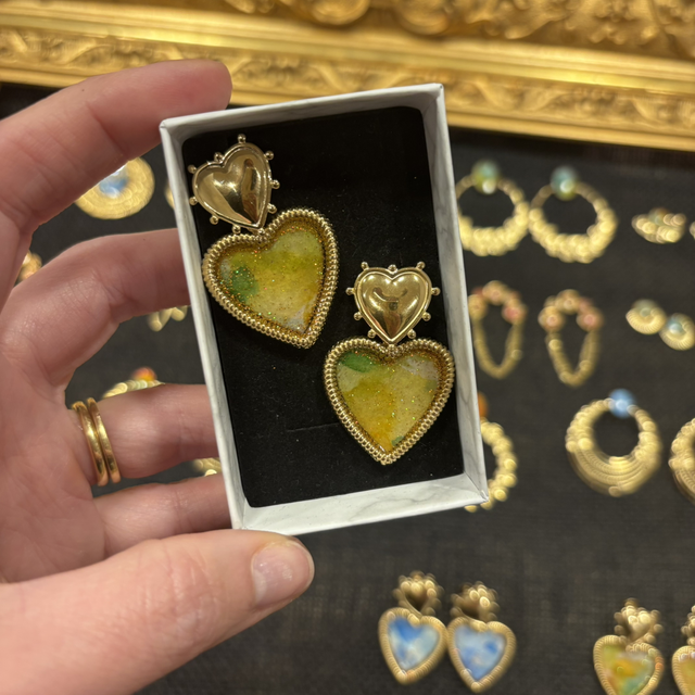 Boucles d’oreilles Ex-Voto jaune&amp;vert