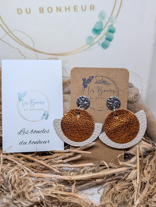 Boucles d'oreilles Dona orange irisé beige do117