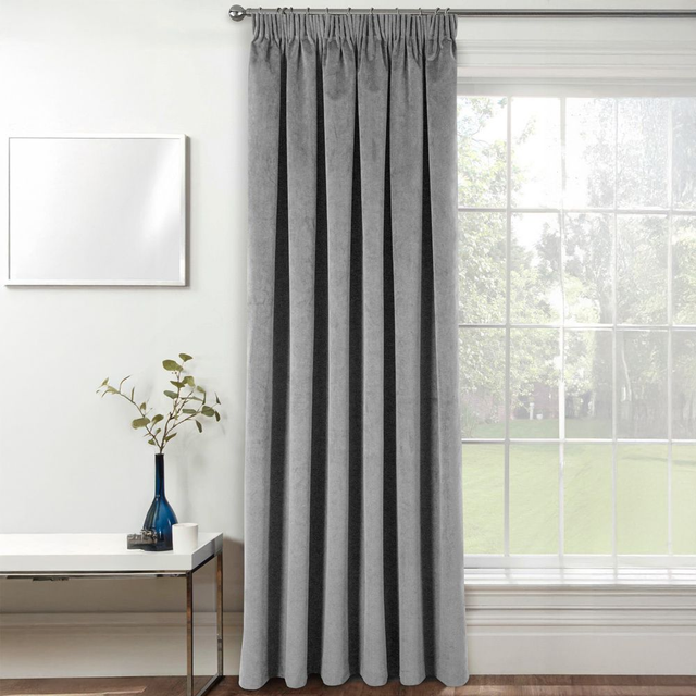 Enhanced Living Oxford Grey Velvet 100% Blackout Thermal Readymade Door Curtains