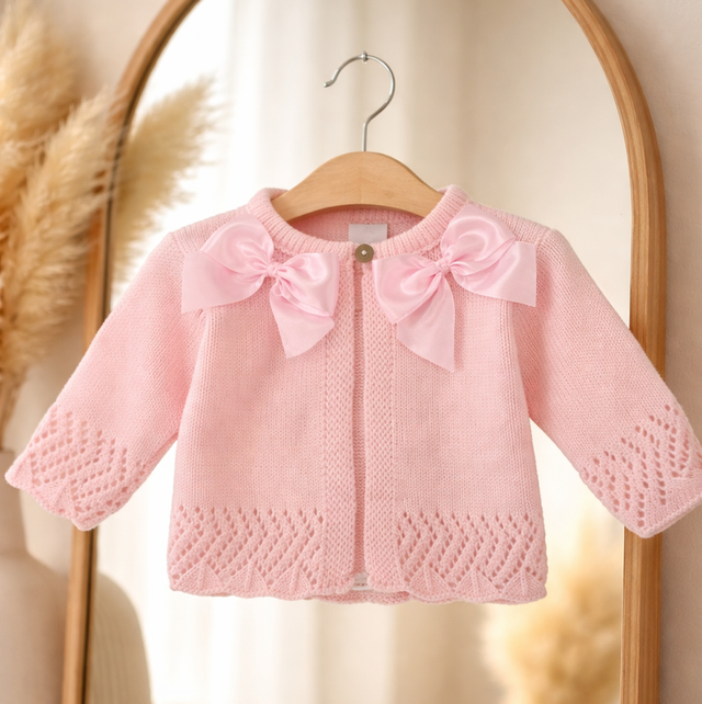 Baby’s Pink Double Bow Cardigan 