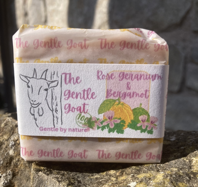 Rose geranium and bergamot with pink clay goats milk soap
