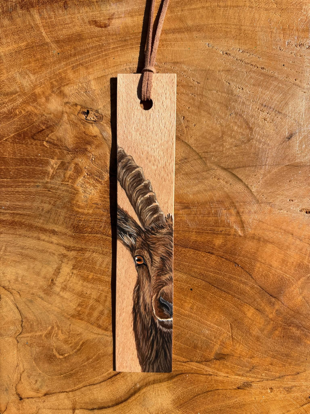 " Bouquetin ibérique " - marque-page en bois 