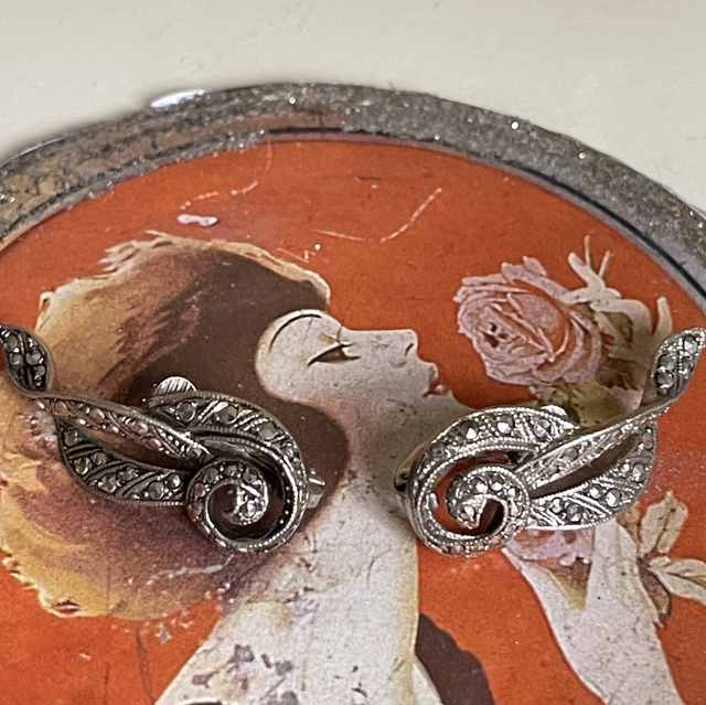 Art Déco Ohrclips Makarsiten  silber