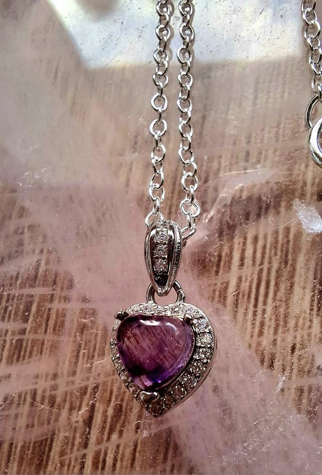 Amethyst heart shaped pendant 925 silver with 18 inch chain