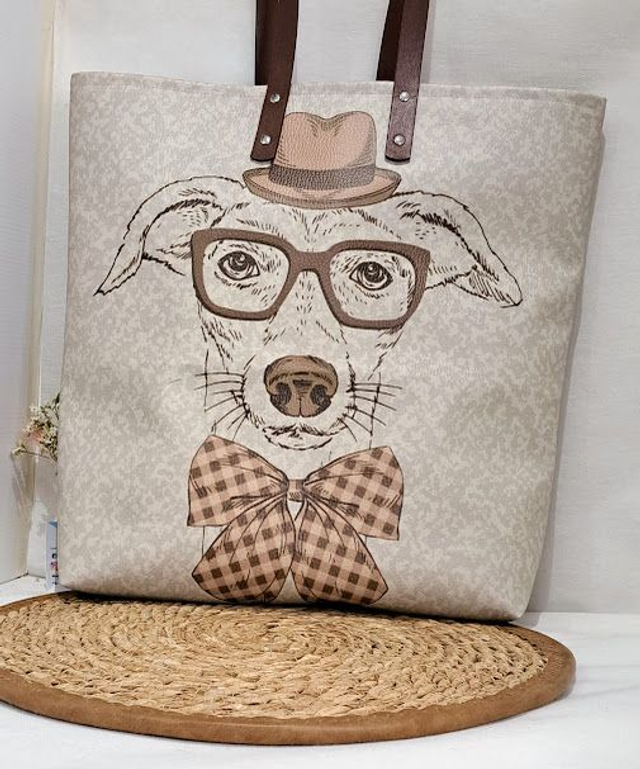Cabas simili cuir motif de chien