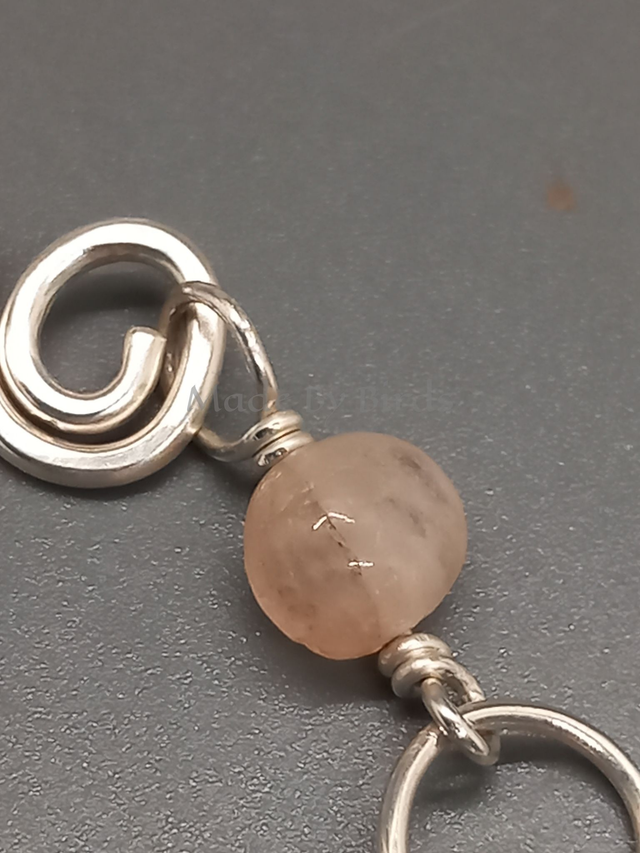Hand Forged Sterling Silver Bracelet With Morganite Beads and Swirl Elements
