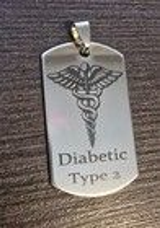 Stainless Steel Laser Engraved Diabetic Type 2 Tag