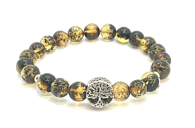 Bracelet «  Ambrez » en Ambre miel à inclusions 8 mm