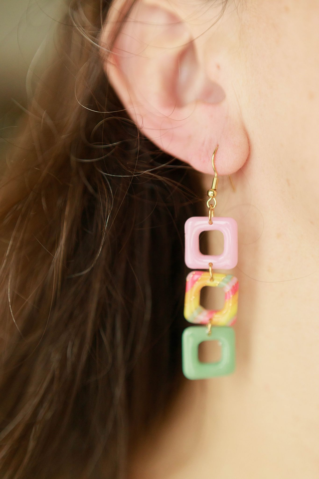 Boucles Oreilles Triple Carré Collection Gourmandises Acidulées