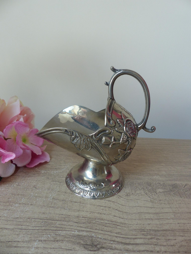 Sucrier vintage en métal argenté – Pot à sucre en alliage de zinc plaqué argent avec motifs floraux – Élégant accessoire de table rétro