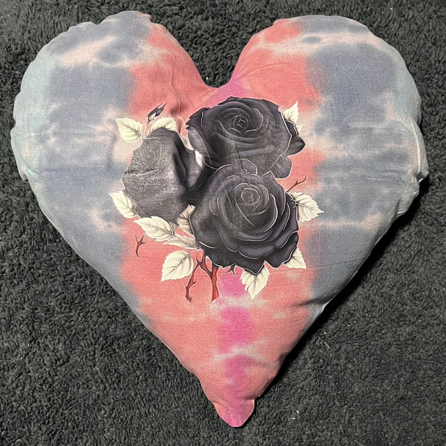 Hand tie dye cushion with 3 black roses