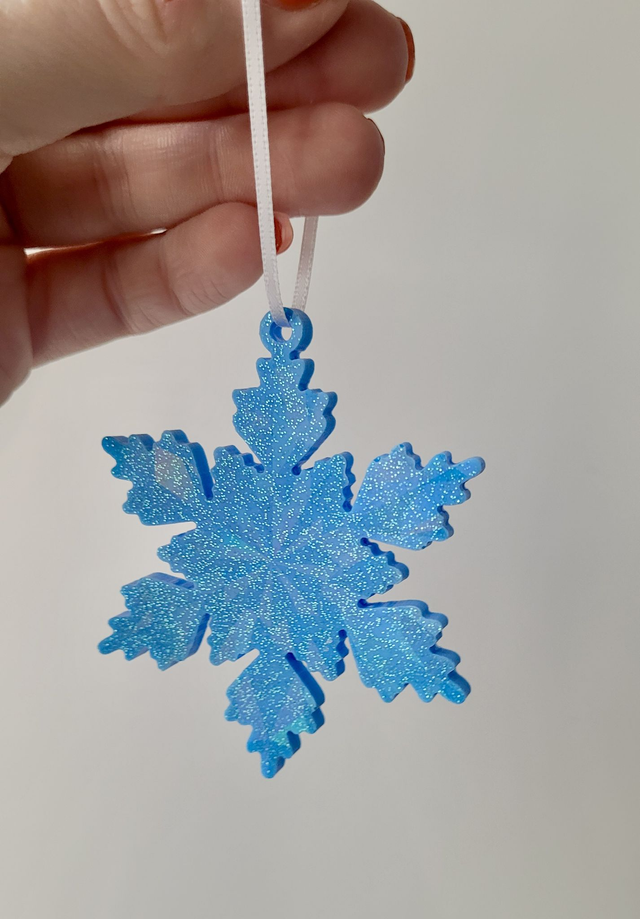 Solid Blue Glitter Snowflake Decoration – Chunky Resin Bauble – Christmas Ornament