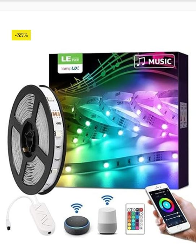 LE 5M 24W Luces de Tiras LED de la Música, WiFi Tira TV Multicolor (Solo 2,4 GHz), Control de Voz y App Inteligente