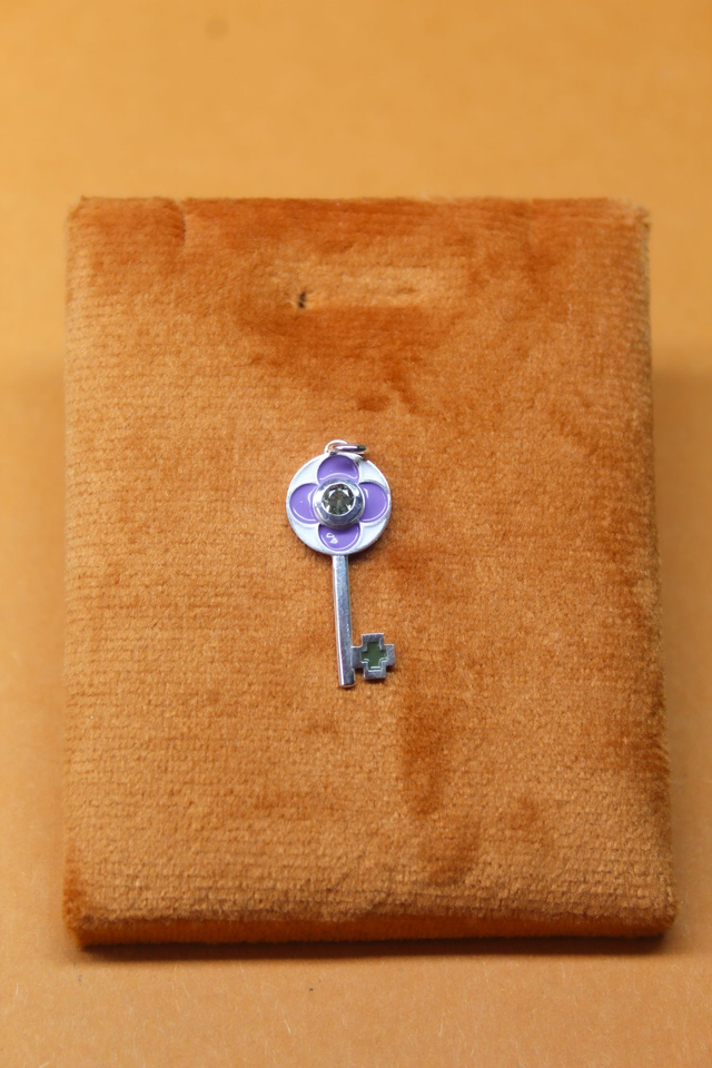 Pendentif clef lavande &amp; vert olive | Tourmaline verte