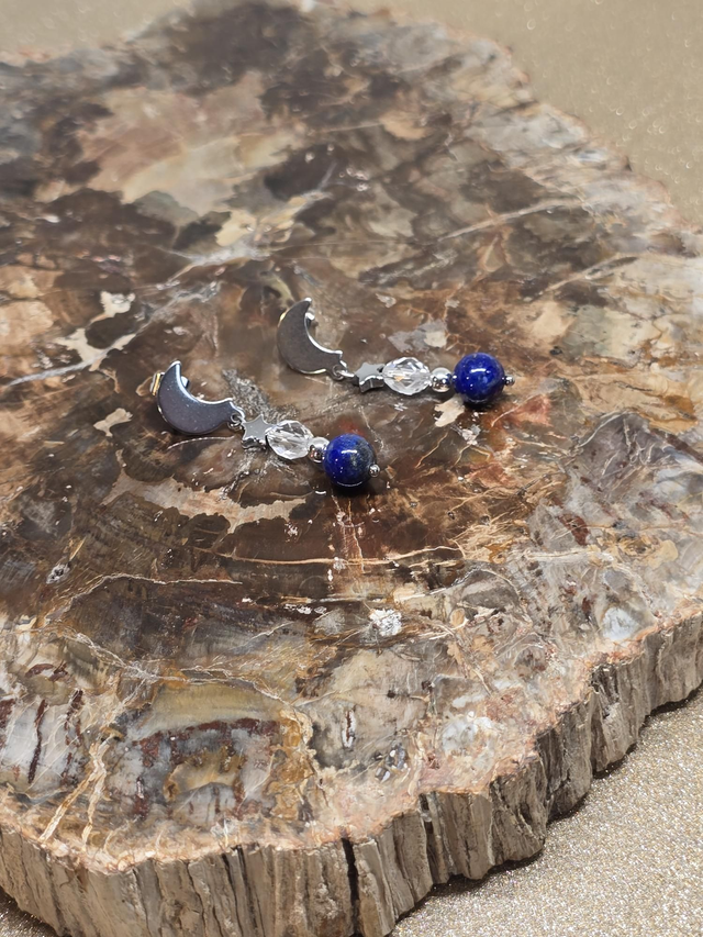 Boucles d'oreilles Lapis lazuli et Cristal de roche 