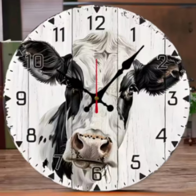 Ronde wandklok van hout Friese Koe (25cm)