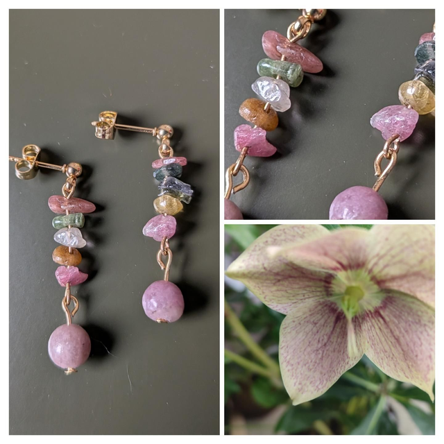 Boucles d'oreilles agate ,améthyste, citrine jaune et agate rose (pierres naturelles) acier inoxydable doré -sans nickel, pièce unique 