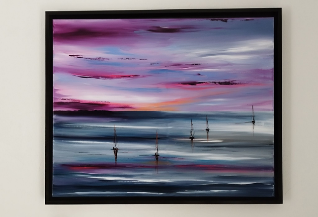 Tableau peinture toile œuvre d'art originale signée bateaux voiliers