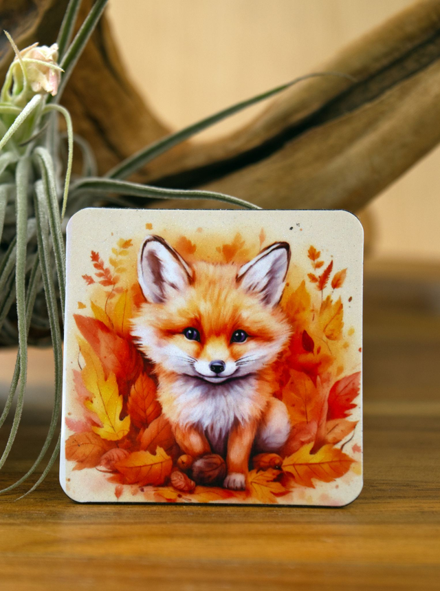 Magnet: Fox Cube Among Autumnal Foliage