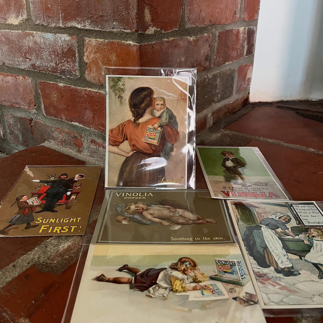 Six Original 1910 “Sunlight Soap” & “Vinolia Powder” Advertising Cards 