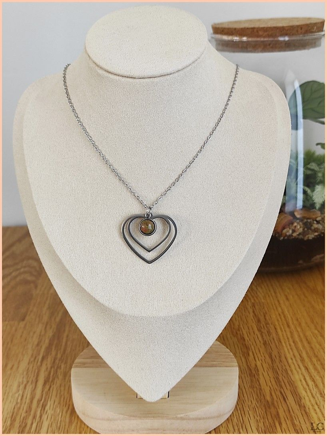 Collier coeur, pierre naturelle - Unakite
