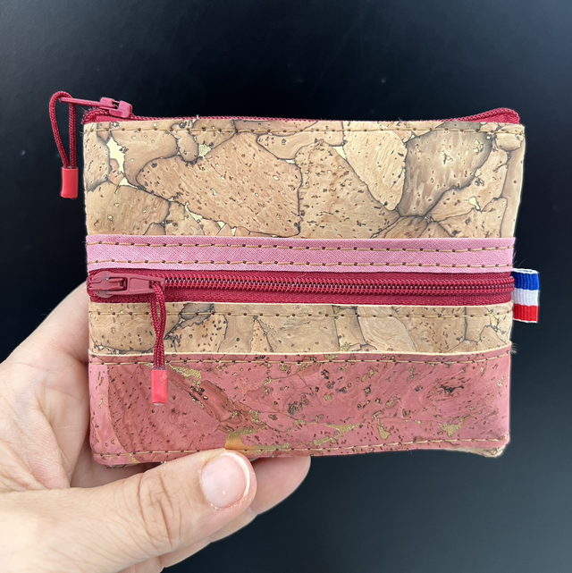 Porte monnaie deux poches « écorce rose poudré »