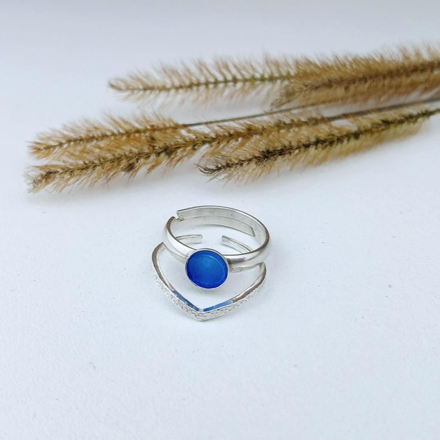 Bague "Duo" en émail champlevé sur argent 