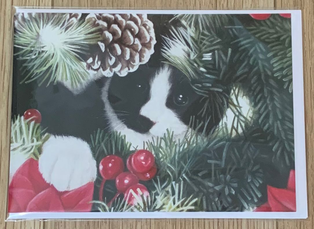 Christmas Card - Cat in Christmas Tree - Blank Inside