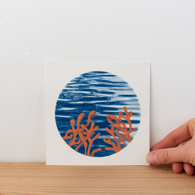 Fond marin - Carte cyanotype - 13 x 13 cm