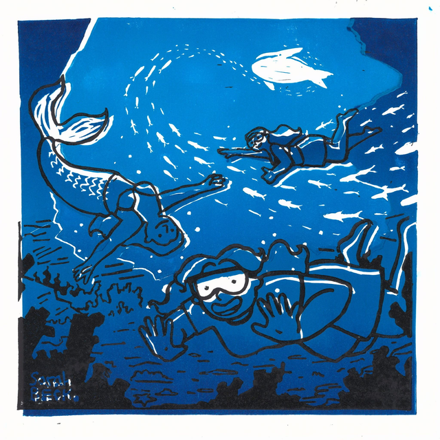 Deep Blue Underworld Linoprint