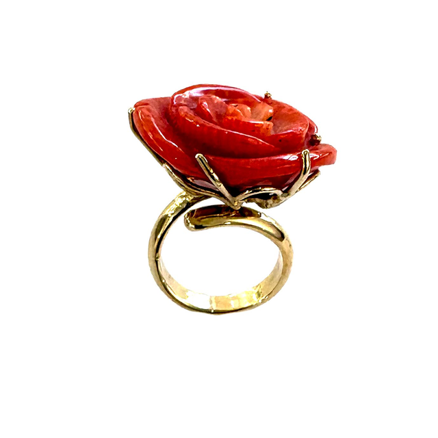 Anello con Rosa Corallo Bambù Sciacca