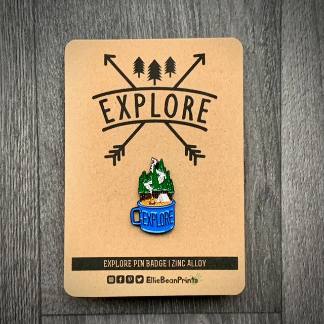 Ellie Bean Prints - Explore Pin Badge | with Kraft Card