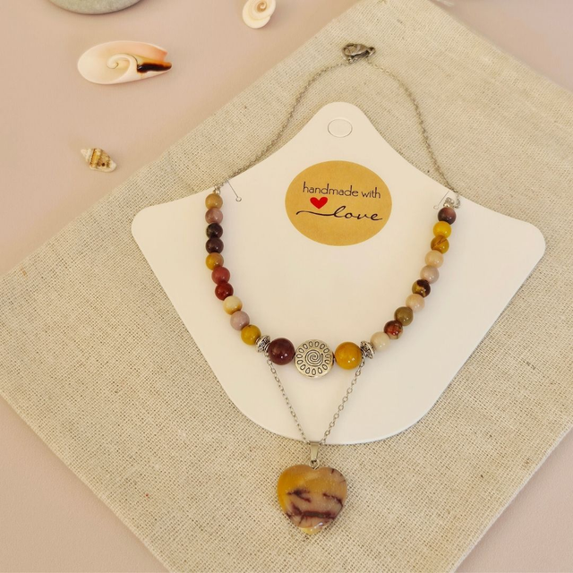 Collier ULURU – Jaspe Mokaïte naturel d’Australie & Cœur