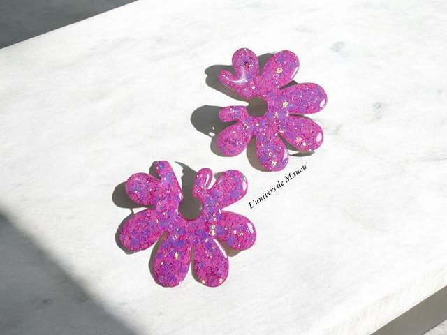 Boucles d&#039;oreilles &quot; Julia &quot;  en résine et paillettes pour femme, tendance