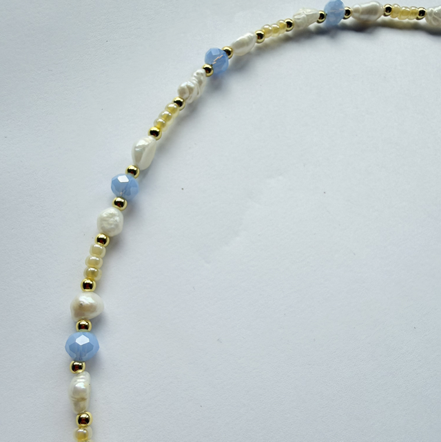 ARABELLA - Powder Blue, Butter Yellow & Pearl Beaded Toggle Necklace