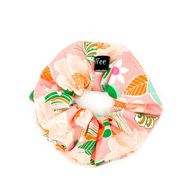 Rightsized Scrunchie - Pink Flower &amp; Wave
