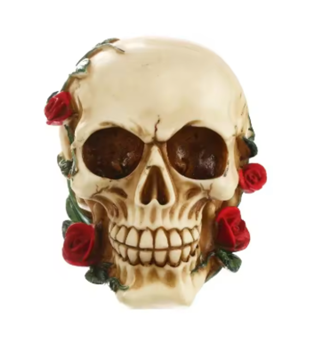 Prachtig schedel beeld met rozen (12cm)