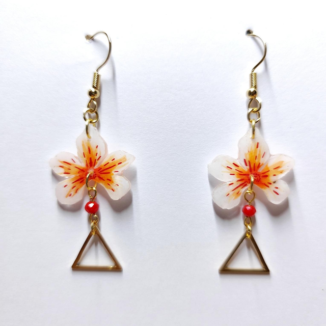 Boucles d&#039;oreilles Cléor blanc orange et rouge