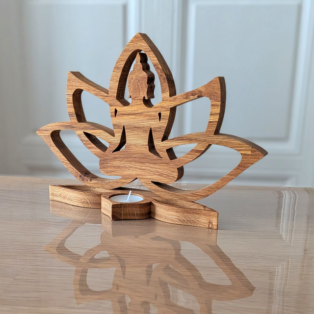 Fleur de lotus bouddha en chêne