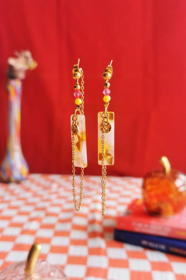 Boucles d&#039;oreilles Jaune &amp; Rose poudré