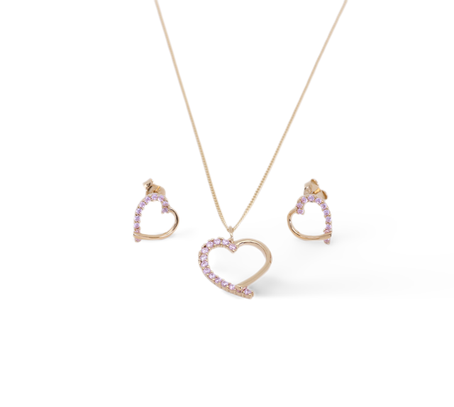 Herz-Anhänger mit Kette & Ohrstecker mit rosafarbenen Zirkonia - Monet
