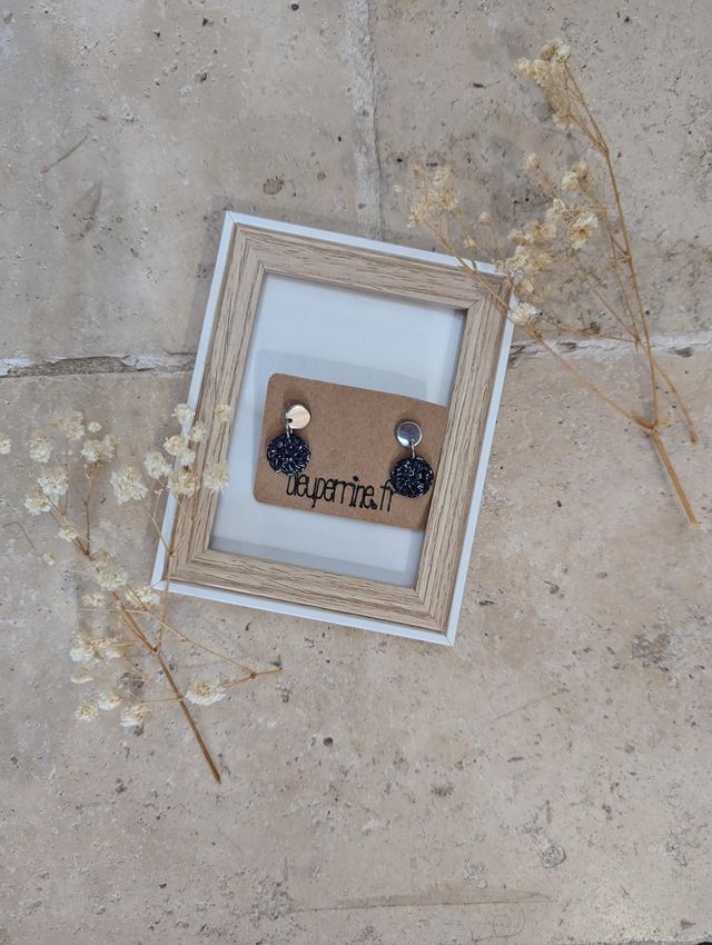 Boucles d'oreilles clous ronds bleu marine métallisé 