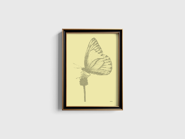 A3 Schreibmaschinenbild Schmetterling rechts in Schwarz auf Elfenbein